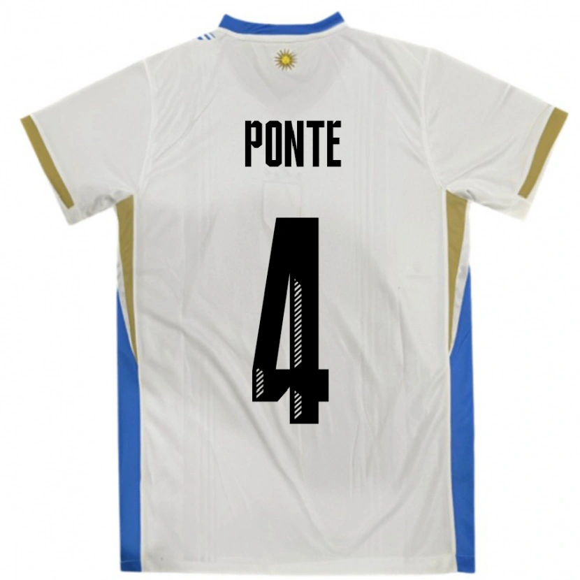 Danxen Herren Uruguay Mateo Ponte #4 Weiß Blau Auswärtstrikot Trikot 24-26 T-Shirt Schweiz