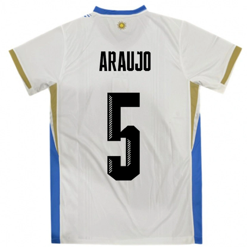 Danxen Herren Uruguay César Araújo #5 Weiß Blau Auswärtstrikot Trikot 24-26 T-Shirt Schweiz