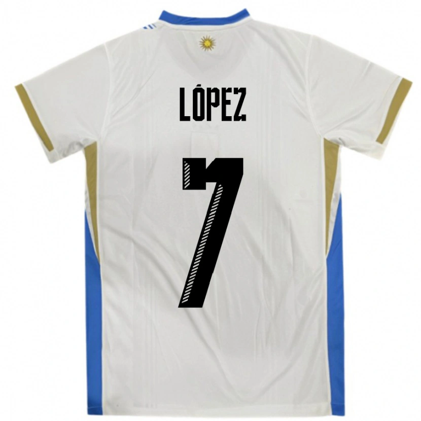 Danxen Herren Uruguay Nahuel López #7 Weiß Blau Auswärtstrikot Trikot 24-26 T-Shirt Schweiz