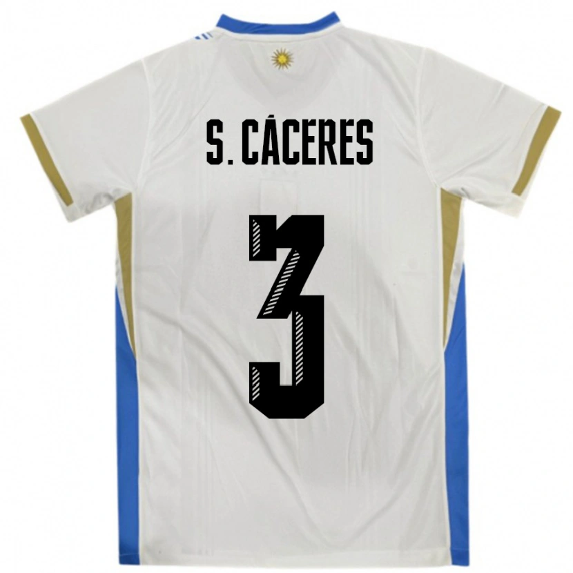 Danxen Herren Uruguay Sebastian Caceres #3 Weiß Blau Auswärtstrikot Trikot 24-26 T-Shirt Schweiz