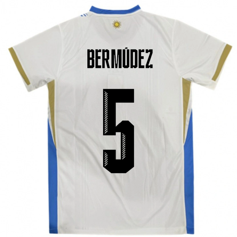Danxen Herren Uruguay Karol Bermudez #5 Weiß Blau Auswärtstrikot Trikot 24-26 T-Shirt Schweiz