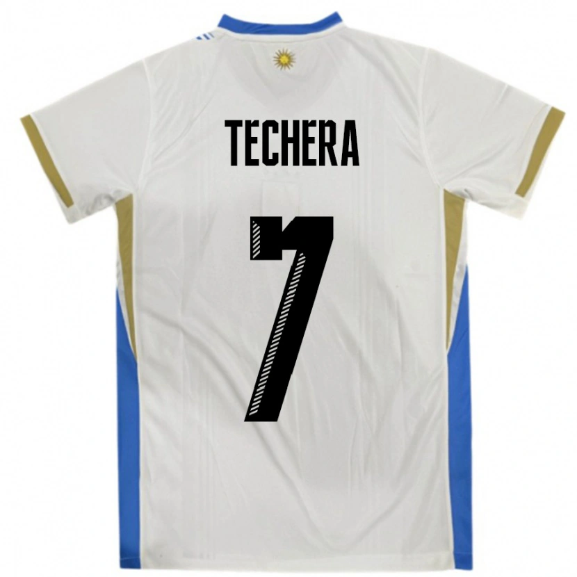 Danxen Herren Uruguay Facundo Techera #7 Weiß Blau Auswärtstrikot Trikot 24-26 T-Shirt Schweiz