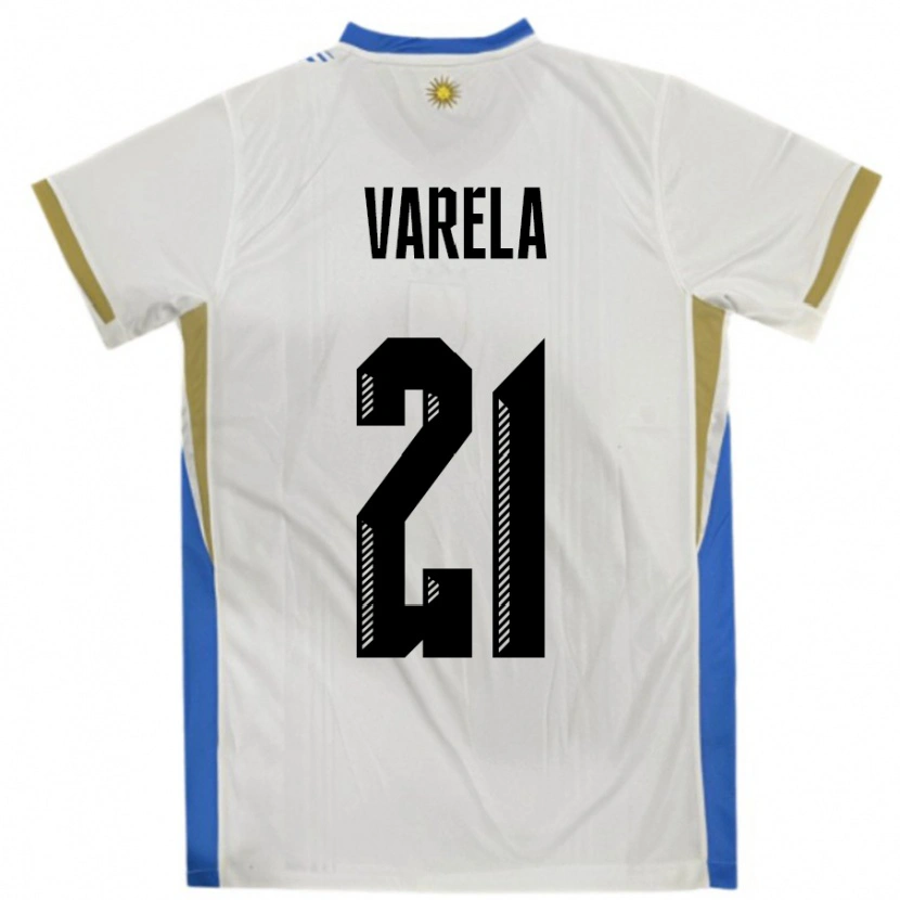 Danxen Herren Uruguay Gullermo Varela #21 Weiß Blau Auswärtstrikot Trikot 24-26 T-Shirt Schweiz