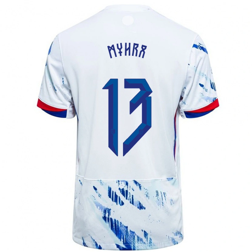 Danxen Herren Norwegen Viljar Myhra #13 Weiß Blau Auswärtstrikot Trikot 24-26 T-Shirt Schweiz