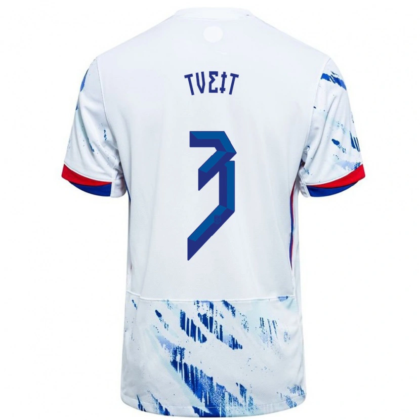 Danxen Herren Norwegen Aksel Tveit #3 Weiß Blau Auswärtstrikot Trikot 24-26 T-Shirt Schweiz