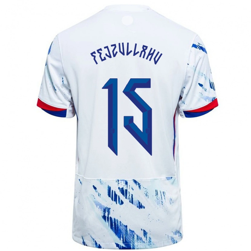 Danxen Herren Norwegen Arigon Fejzullahu #15 Weiß Blau Auswärtstrikot Trikot 24-26 T-Shirt Schweiz