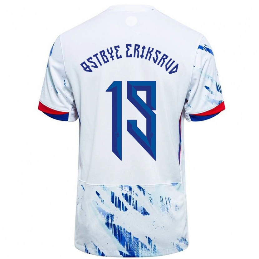 Danxen Herren Norwegen Marius Østbye Eriksrud #19 Weiß Blau Auswärtstrikot Trikot 24-26 T-Shirt Schweiz