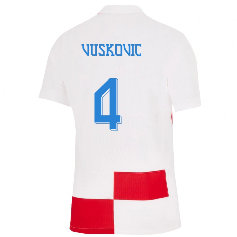 Danxen Damen Kroatien Luka Vuskovic #4 Weiß Rot Heimtrikot Trikot 24-26 T-Shirt Schweiz