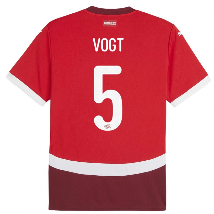 Danxen Damen Schweiz Gian Vogt #5 Rot Heimtrikot Trikot 24-26 T-Shirt Schweiz