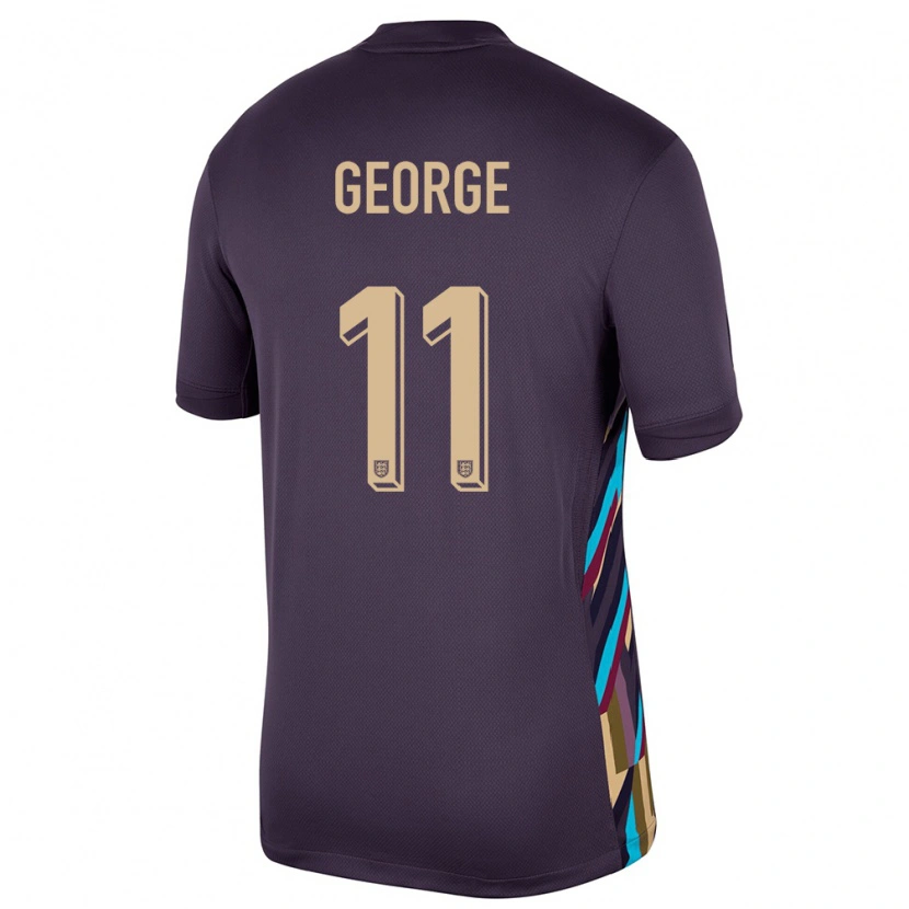 Danxen Damen England Tyrique George #11 Dunkle Rosine Auswärtstrikot Trikot 24-26 T-Shirt Schweiz