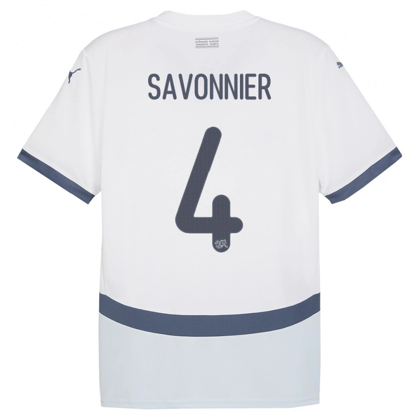 Danxen Damen Schweiz Nelson Savonnier #4 Weiß Auswärtstrikot Trikot 24-26 T-Shirt Schweiz