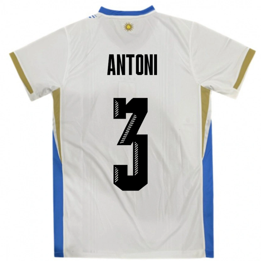 Danxen Damen Uruguay Mateo Antoni #3 Weiß Blau Auswärtstrikot Trikot 24-26 T-Shirt Schweiz