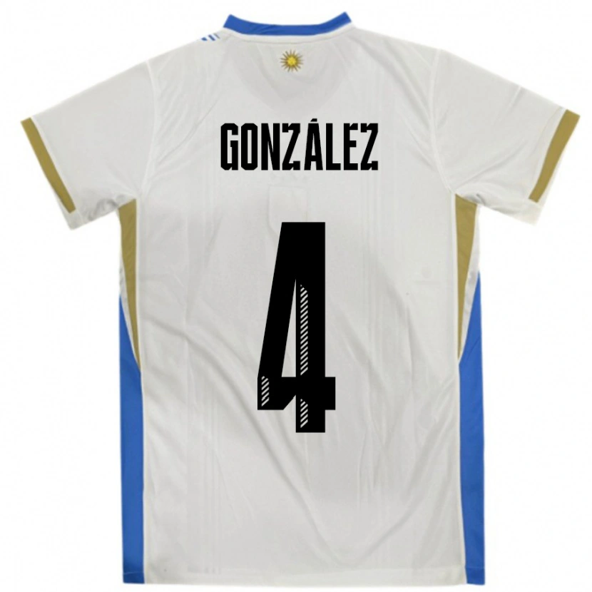 Danxen Damen Uruguay Facundo González #4 Weiß Blau Auswärtstrikot Trikot 24-26 T-Shirt Schweiz