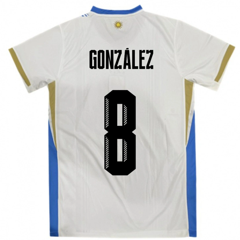 Danxen Damen Uruguay Luciano Gonzalez #8 Weiß Blau Auswärtstrikot Trikot 24-26 T-Shirt Schweiz