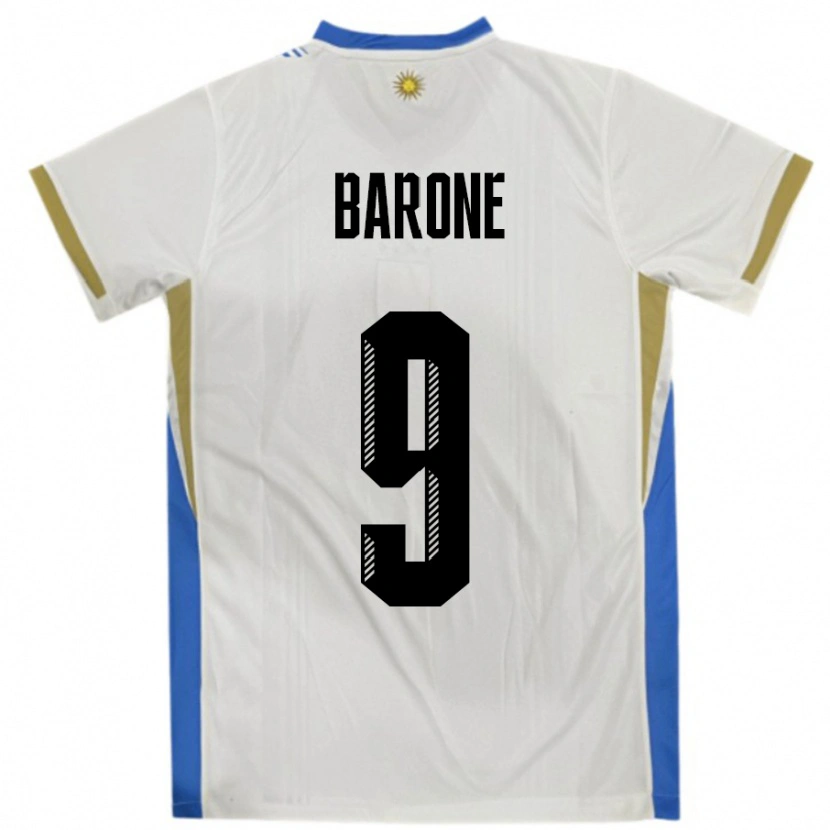 Danxen Damen Uruguay Faustino Barone #9 Weiß Blau Auswärtstrikot Trikot 24-26 T-Shirt Schweiz