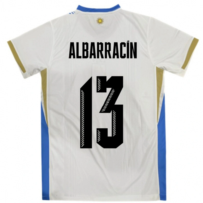 Danxen Damen Uruguay Agustín Albarracín #13 Weiß Blau Auswärtstrikot Trikot 24-26 T-Shirt Schweiz