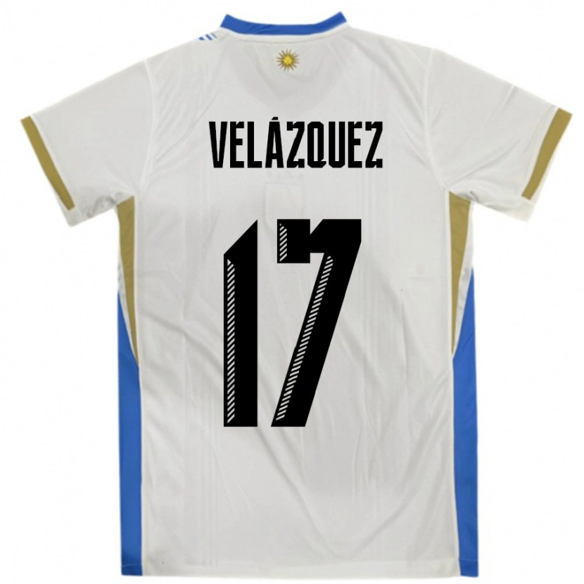 Danxen Damen Uruguay Ezequiel Velázquez #17 Weiß Blau Auswärtstrikot Trikot 24-26 T-Shirt Schweiz