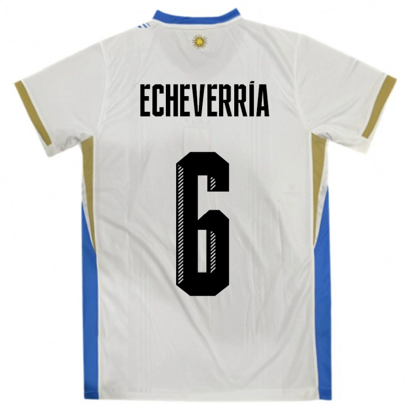 Danxen Damen Uruguay Juan Echeverria #6 Weiß Blau Auswärtstrikot Trikot 24-26 T-Shirt Schweiz