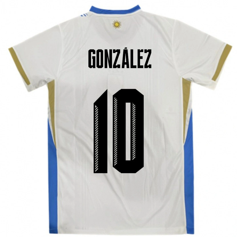 Danxen Damen Uruguay Franco Gonzalez #10 Weiß Blau Auswärtstrikot Trikot 24-26 T-Shirt Schweiz