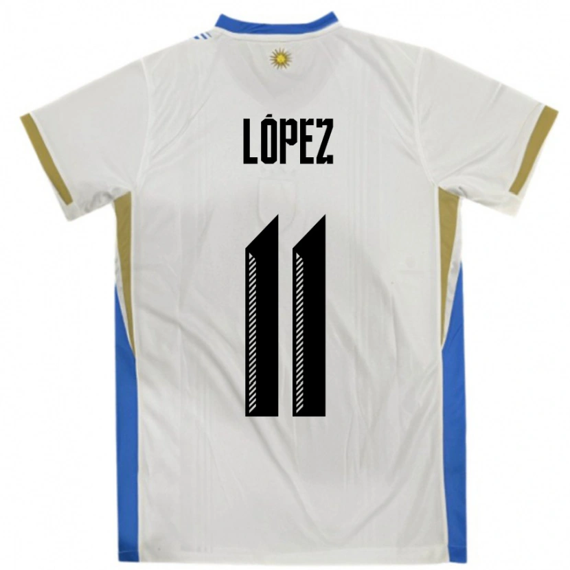 Danxen Damen Uruguay Guillermo Lopez #11 Weiß Blau Auswärtstrikot Trikot 24-26 T-Shirt Schweiz