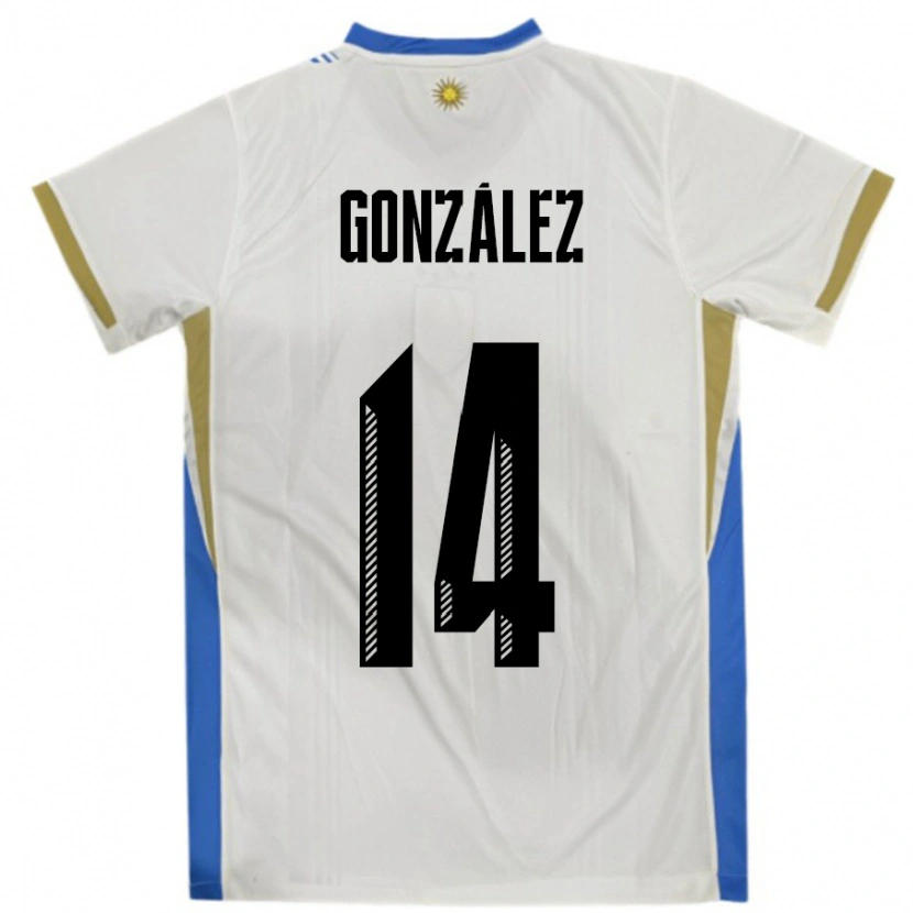 Danxen Damen Uruguay Pilar Gonzalez #14 Weiß Blau Auswärtstrikot Trikot 24-26 T-Shirt Schweiz