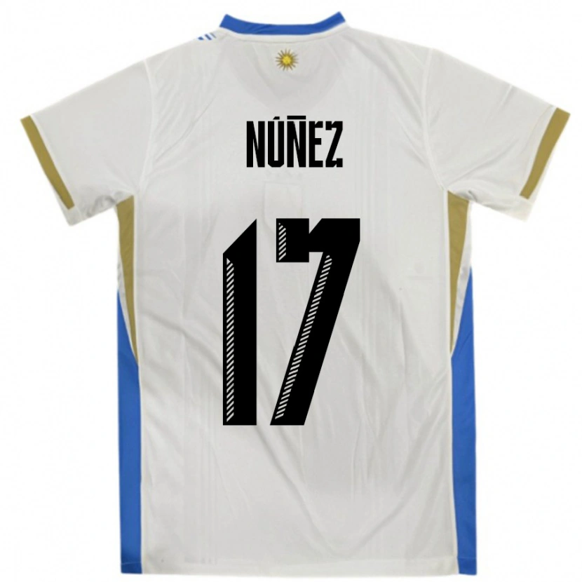 Danxen Damen Uruguay Facundo Nunez #17 Weiß Blau Auswärtstrikot Trikot 24-26 T-Shirt Schweiz
