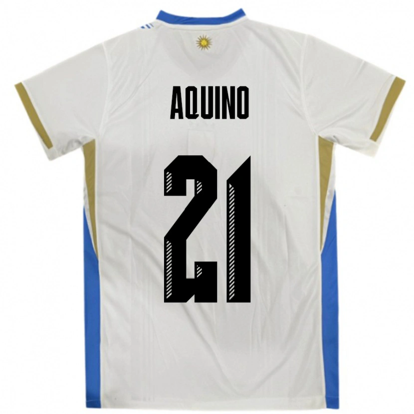 Danxen Damen Uruguay Belen Aquino #21 Weiß Blau Auswärtstrikot Trikot 24-26 T-Shirt Schweiz