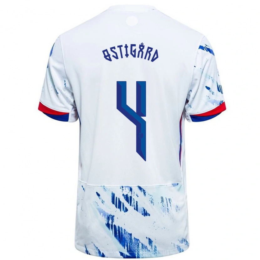 Danxen Damen Norwegen Leo Østigård #4 Weiß Blau Auswärtstrikot Trikot 24-26 T-Shirt Schweiz