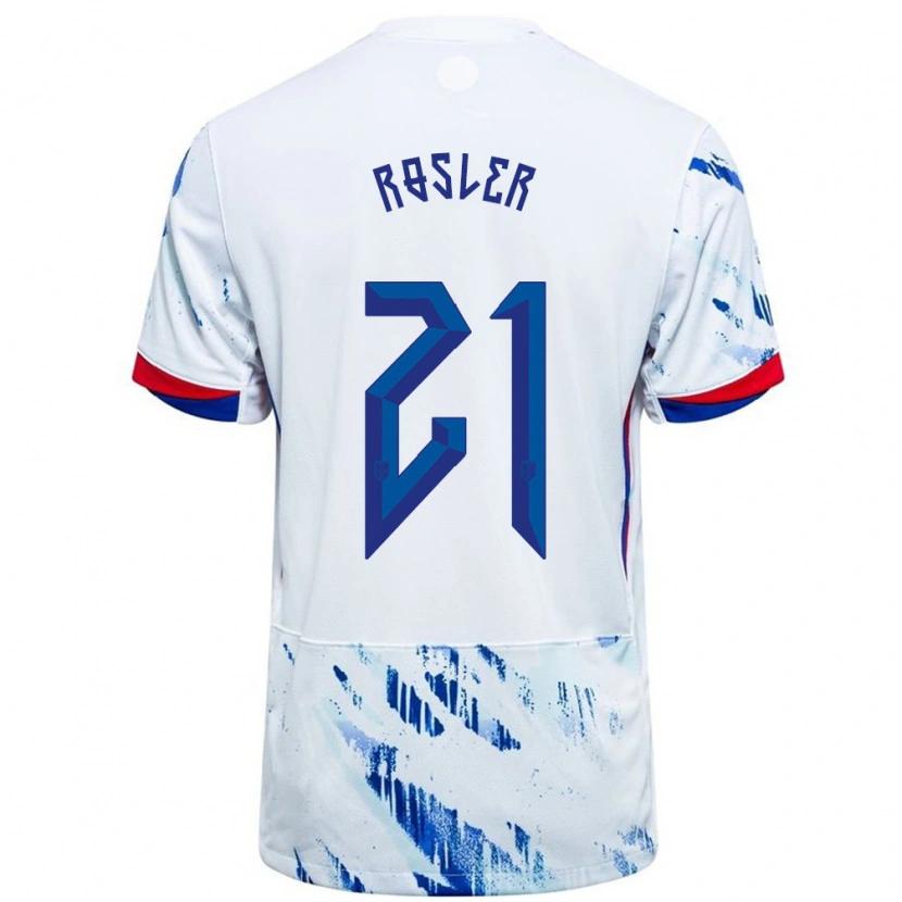 Danxen Damen Norwegen Colin Rösler #21 Weiß Blau Auswärtstrikot Trikot 24-26 T-Shirt Schweiz