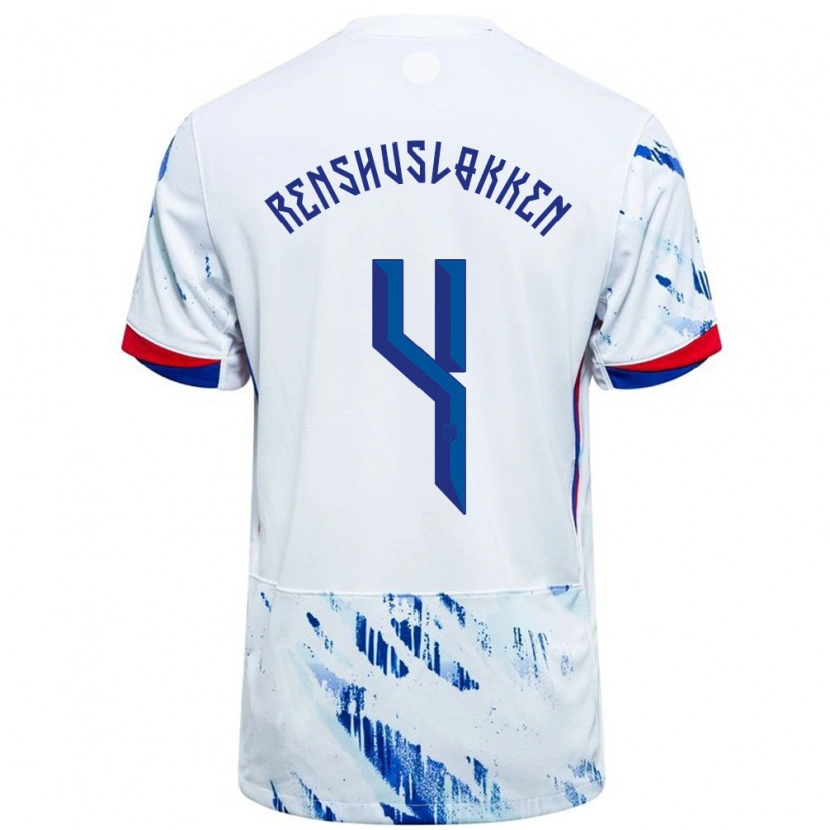 Danxen Damen Norwegen Jesper Renshusløkken #4 Weiß Blau Auswärtstrikot Trikot 24-26 T-Shirt Schweiz