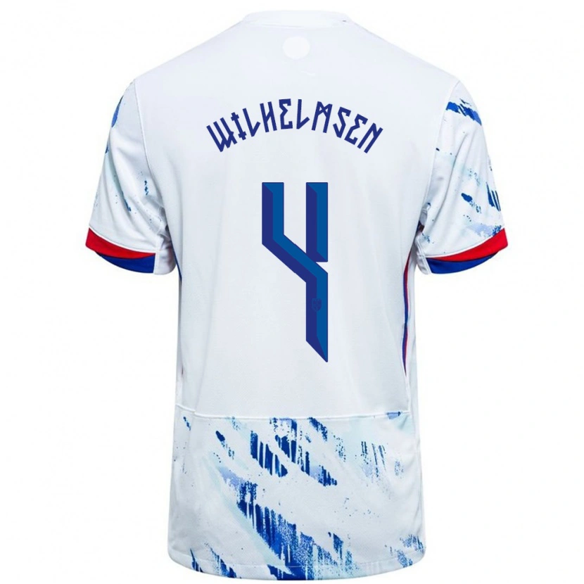 Danxen Damen Norwegen Andreas Wilhelmsen #4 Weiß Blau Auswärtstrikot Trikot 24-26 T-Shirt Schweiz