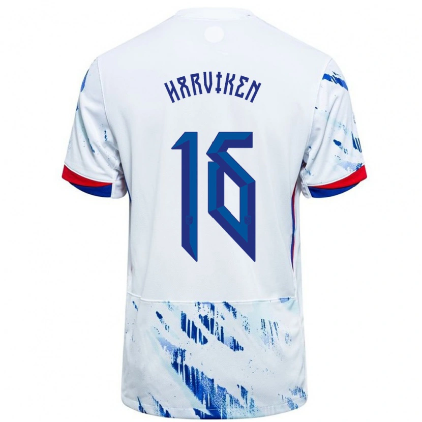 Danxen Damen Norwegen Mathilde Harviken #16 Weiß Blau Auswärtstrikot Trikot 24-26 T-Shirt Schweiz