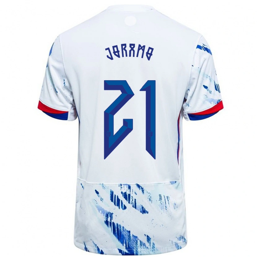 Danxen Damen Norwegen Emilie Joramo #21 Weiß Blau Auswärtstrikot Trikot 24-26 T-Shirt Schweiz