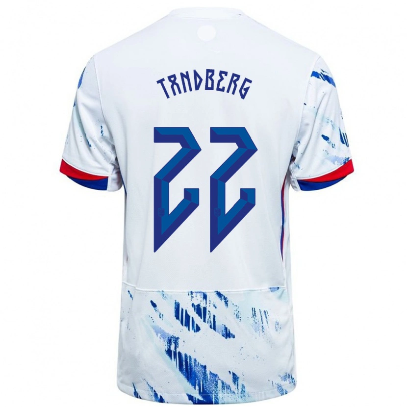 Danxen Damen Norwegen Cathinka Tandberg #22 Weiß Blau Auswärtstrikot Trikot 24-26 T-Shirt Schweiz