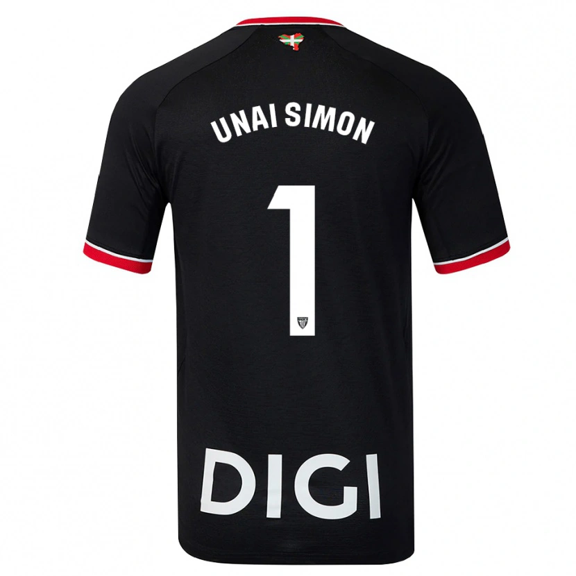 Danxen Kinder Unai Simón #1 Schwarz Weiß Rot Auswärtstrikot Trikot 2026/27 T-Shirt Schweiz