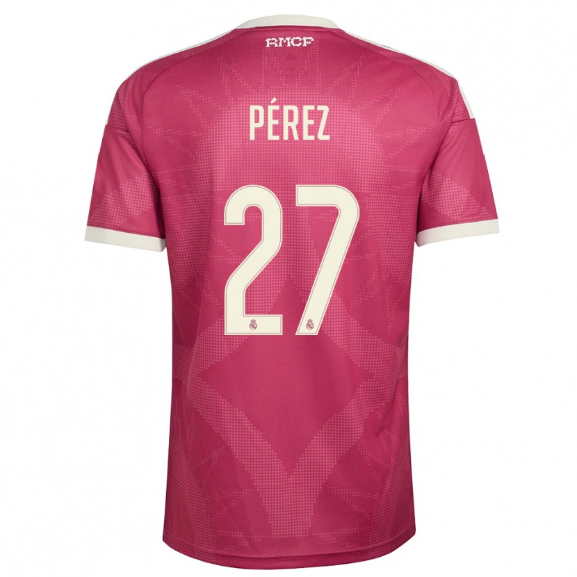 Danxen Kinder Adrián Pérez #27 Blassviolett Rot Weiß Ausweichtrikot Trikot 2026/27 T-Shirt Schweiz