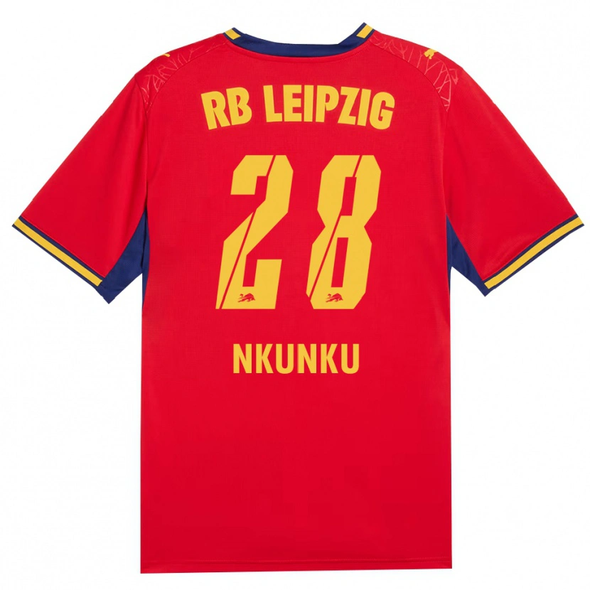 Danxen Kinder Christopher Nkunku #28 Rot Gelb Königsblau Auswärtstrikot Trikot 2026/27 T-Shirt Schweiz