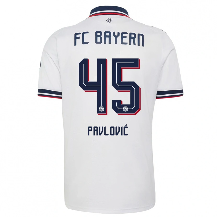 Danxen Kinder Aleksandar Pavlovic #45 Weiß Grau Rot Auswärtstrikot Trikot 2026/27 T-Shirt Schweiz