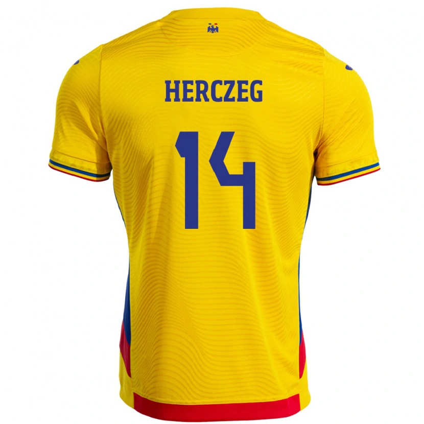 Danxen Herren Rumänische Andrea Herczeg #14 Gelb Heimtrikot Trikot 24-26 T-Shirt Schweiz