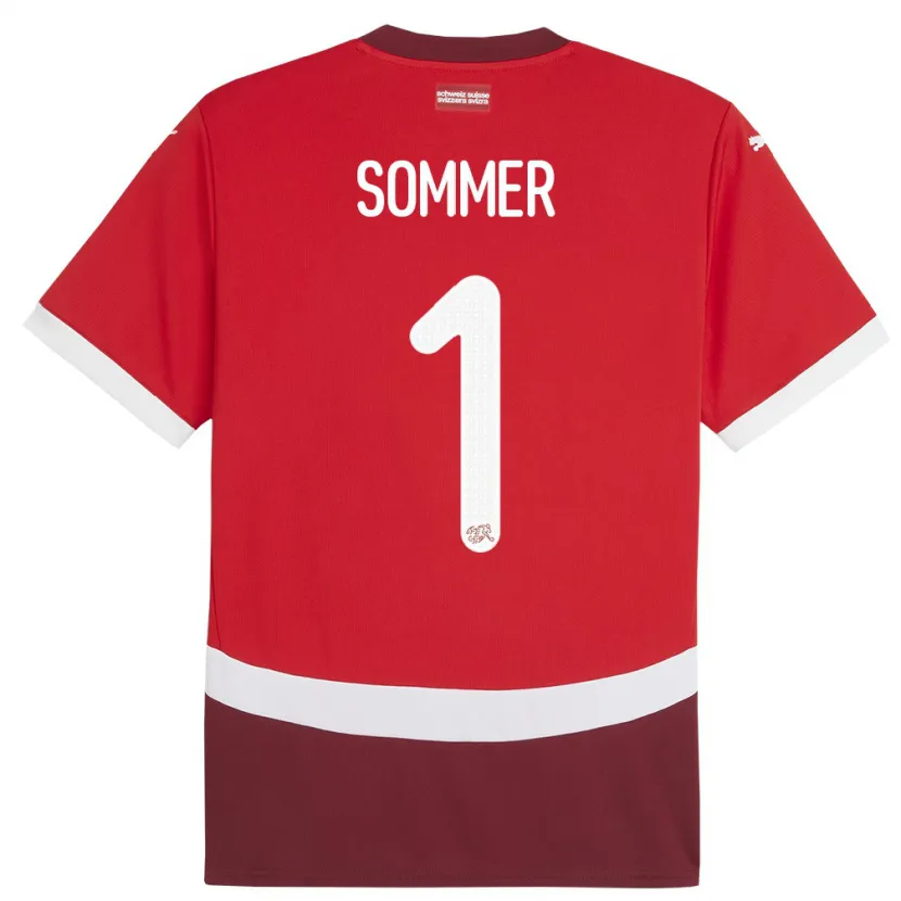 Danxen Kinder Schweiz Yann Sommer #1 Rot Heimtrikot Trikot 24-26 T-Shirt Schweiz