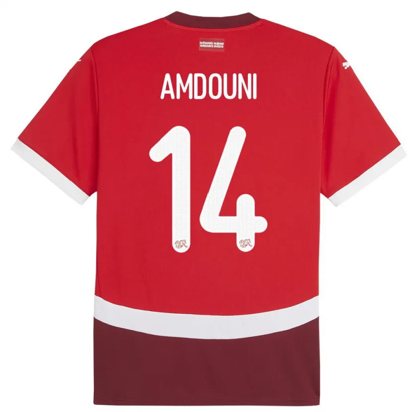 Danxen Kinder Schweiz Mohamed Zeki Amdouni #14 Rot Heimtrikot Trikot 24-26 T-Shirt Schweiz