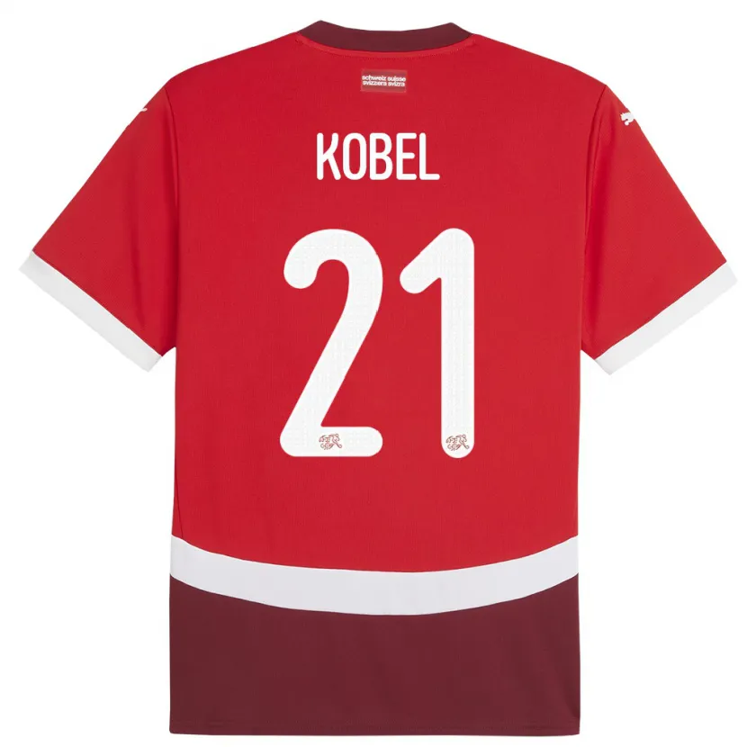 Danxen Kinder Schweiz Gregor Kobel #21 Rot Heimtrikot Trikot 24-26 T-Shirt Schweiz