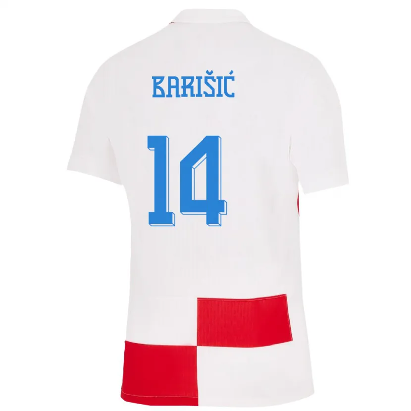 Danxen Kinder Kroatien Teo Barisic #14 Weiß Rot Heimtrikot Trikot 24-26 T-Shirt Schweiz