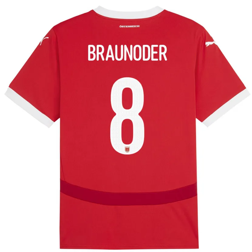 Danxen Kinder Österreich Matthias Braunöder #8 Rot Heimtrikot Trikot 24-26 T-Shirt Schweiz