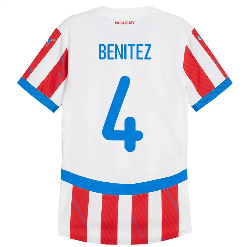 Danxen Kinder Paraguay Gastón Benítez #4 Weiß Rot Heimtrikot Trikot 24-26 T-Shirt Schweiz