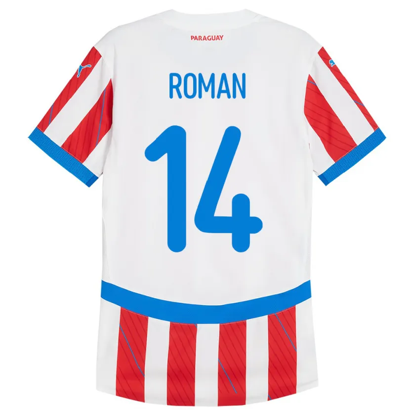 Danxen Kinder Paraguay Fernando Román #14 Weiß Rot Heimtrikot Trikot 24-26 T-Shirt Schweiz