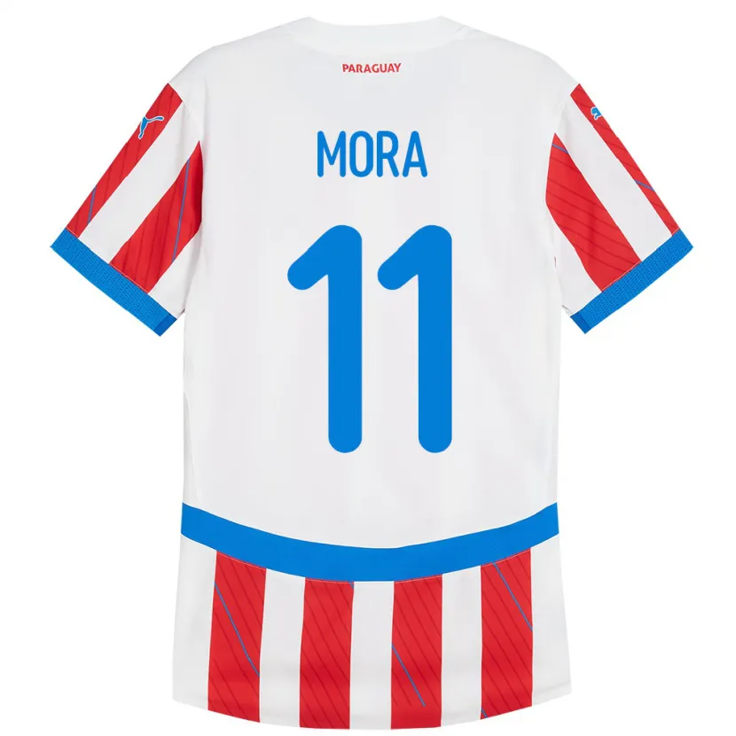 Danxen Kinder Paraguay Jorge Mora #11 Weiß Rot Heimtrikot Trikot 24-26 T-Shirt Schweiz