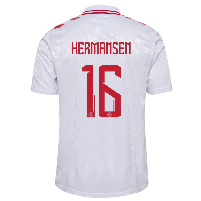 Danxen Kinder Dänemark Mads Hermansen #16 Weiß Auswärtstrikot Trikot 24-26 T-Shirt Schweiz