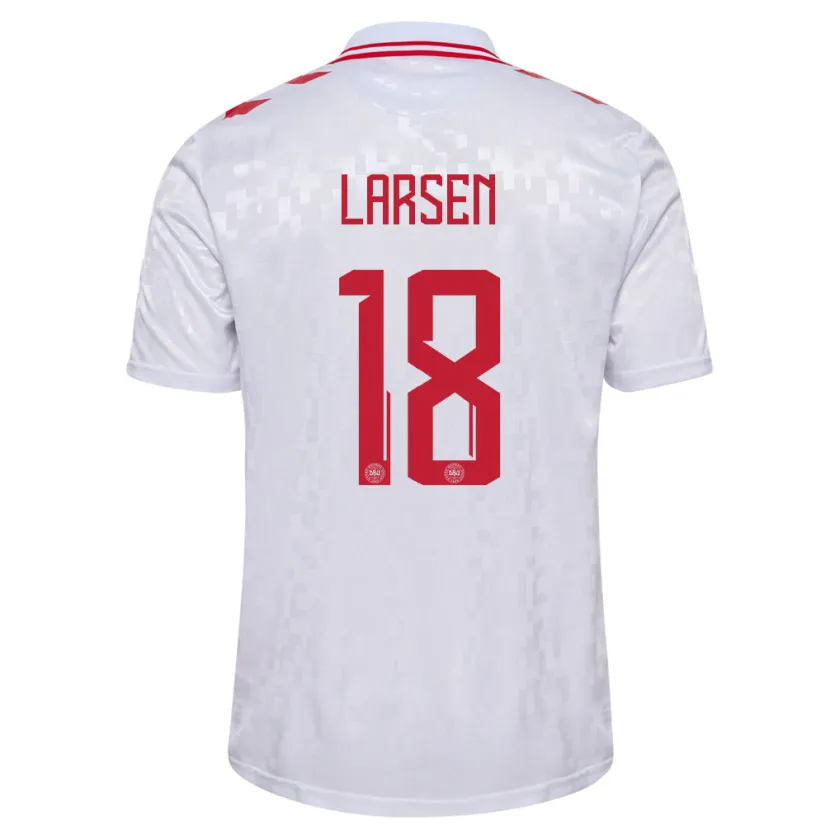 Danxen Kinder Dänemark Lukas Larsen #18 Weiß Auswärtstrikot Trikot 24-26 T-Shirt Schweiz