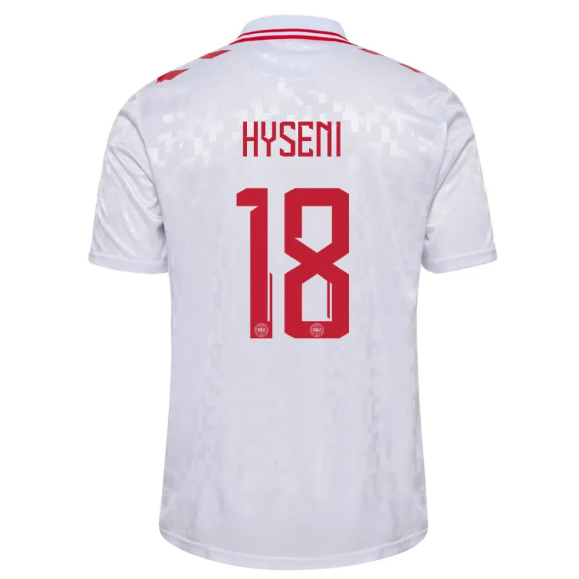 Danxen Kinder Dänemark Olti Hyseni #18 Weiß Auswärtstrikot Trikot 24-26 T-Shirt Schweiz